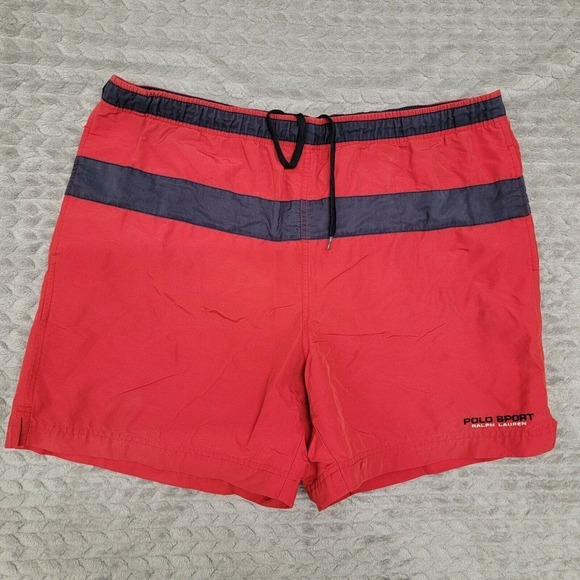 Vintage Ralph Lauren Polo Sport Swim Trunks Red Blue Mens Swimsuit‎ Size Large - Picture 1 of 11